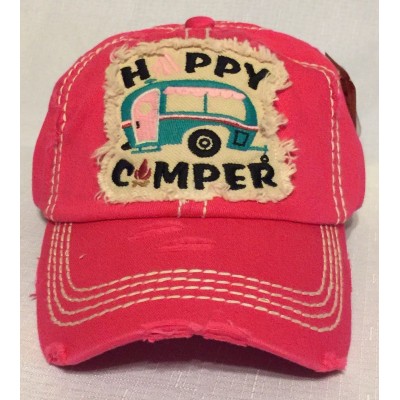Happy Camper Embroidered    Factory Distressed Baseball Cap Pink Hat  eb-93894362